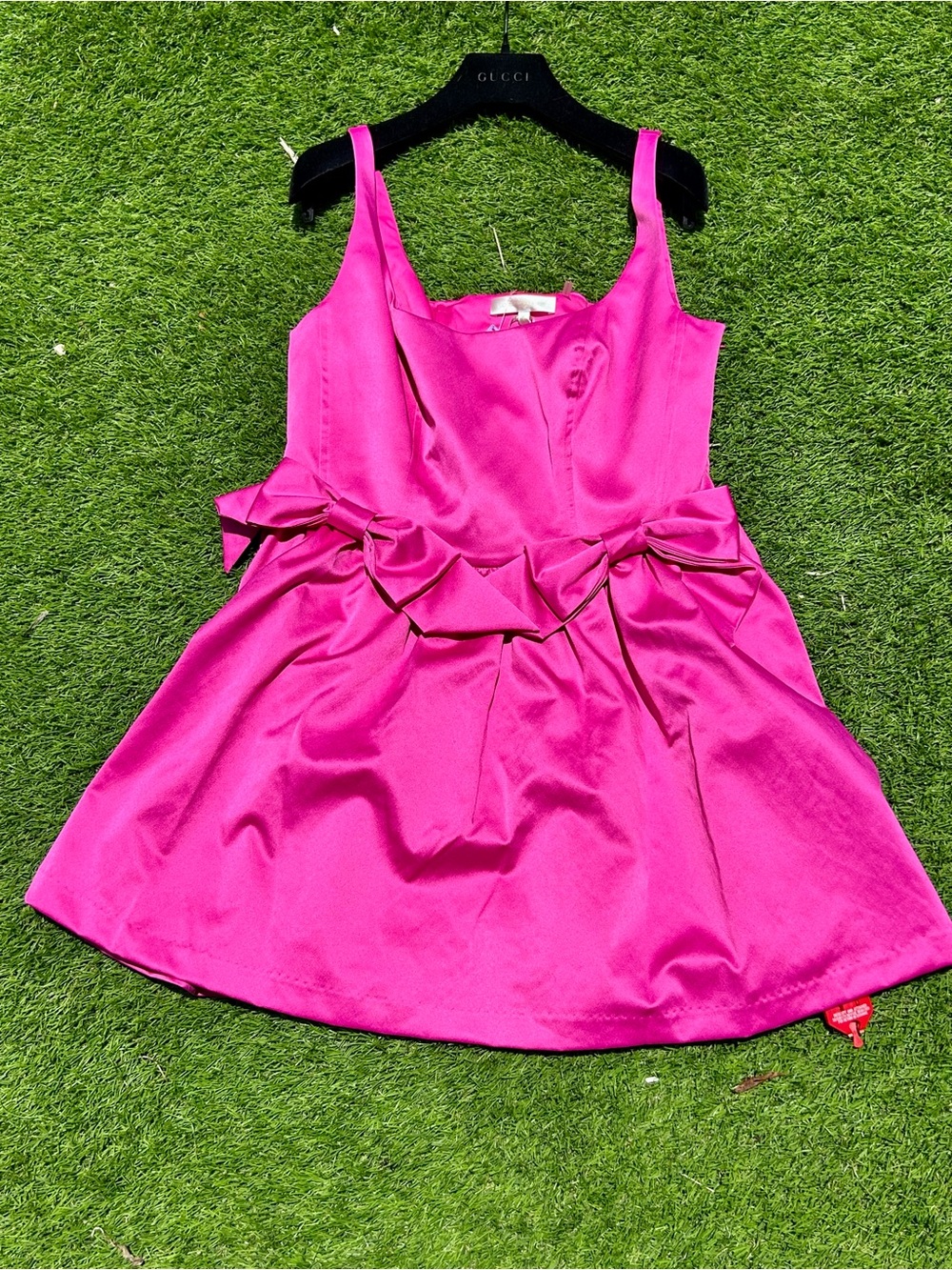 LOVESHACKFANCY BAYER HOT PINK CORSET STYLE MINI DRESS BOWS SZ 10 NWT - Picture 7 of 16